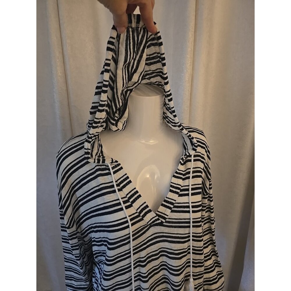 Tahari Linen Pullover Hoodie Nautical Striped XL NEW KNIT Shirt Womens Bohemian - Picture 3 of 9
